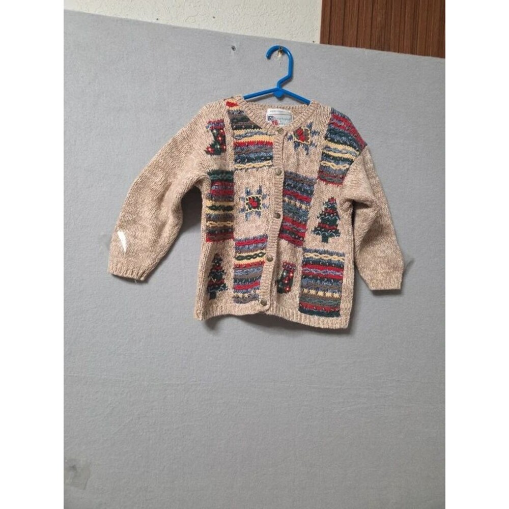 Christopher & Banks Vintage Hand Embroidered Christmas Cardigan Sweater Size L